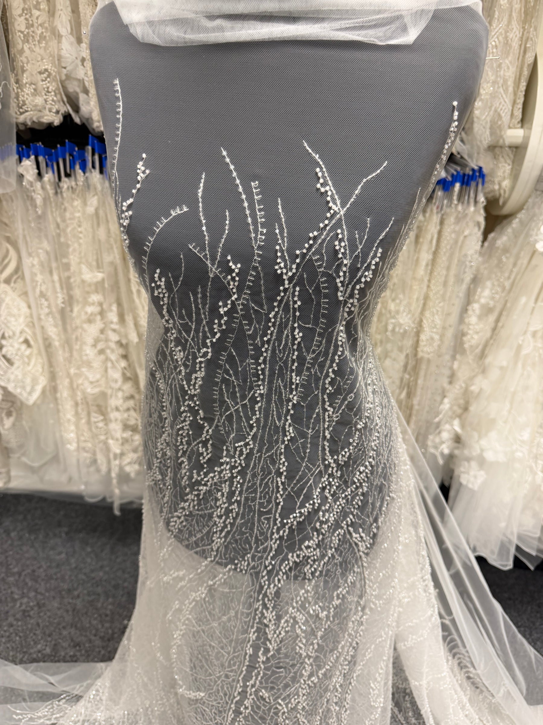 Ivory Emb Beaded Tulle - EB1065