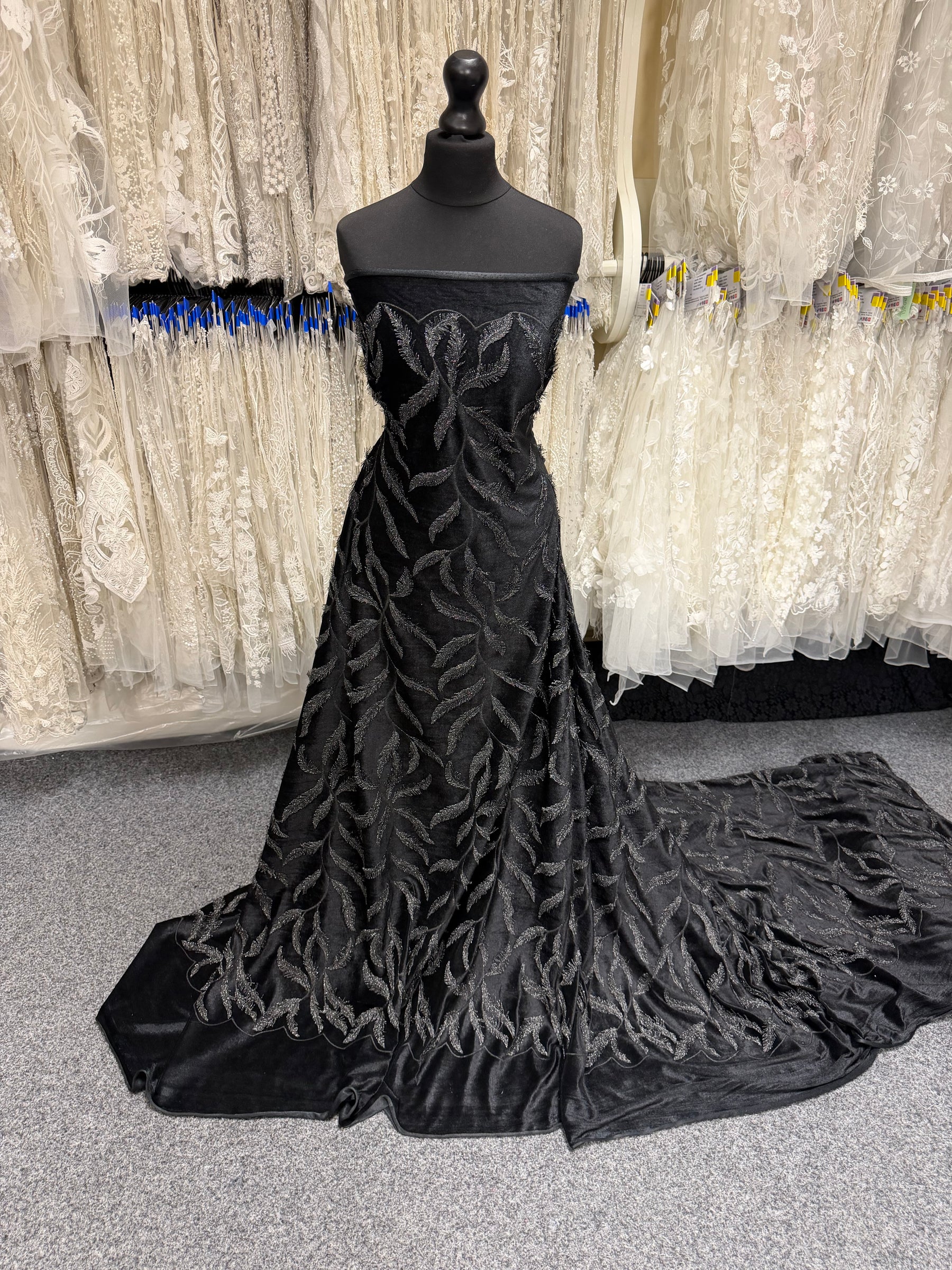 Black Embroidered Velvet - EB6004