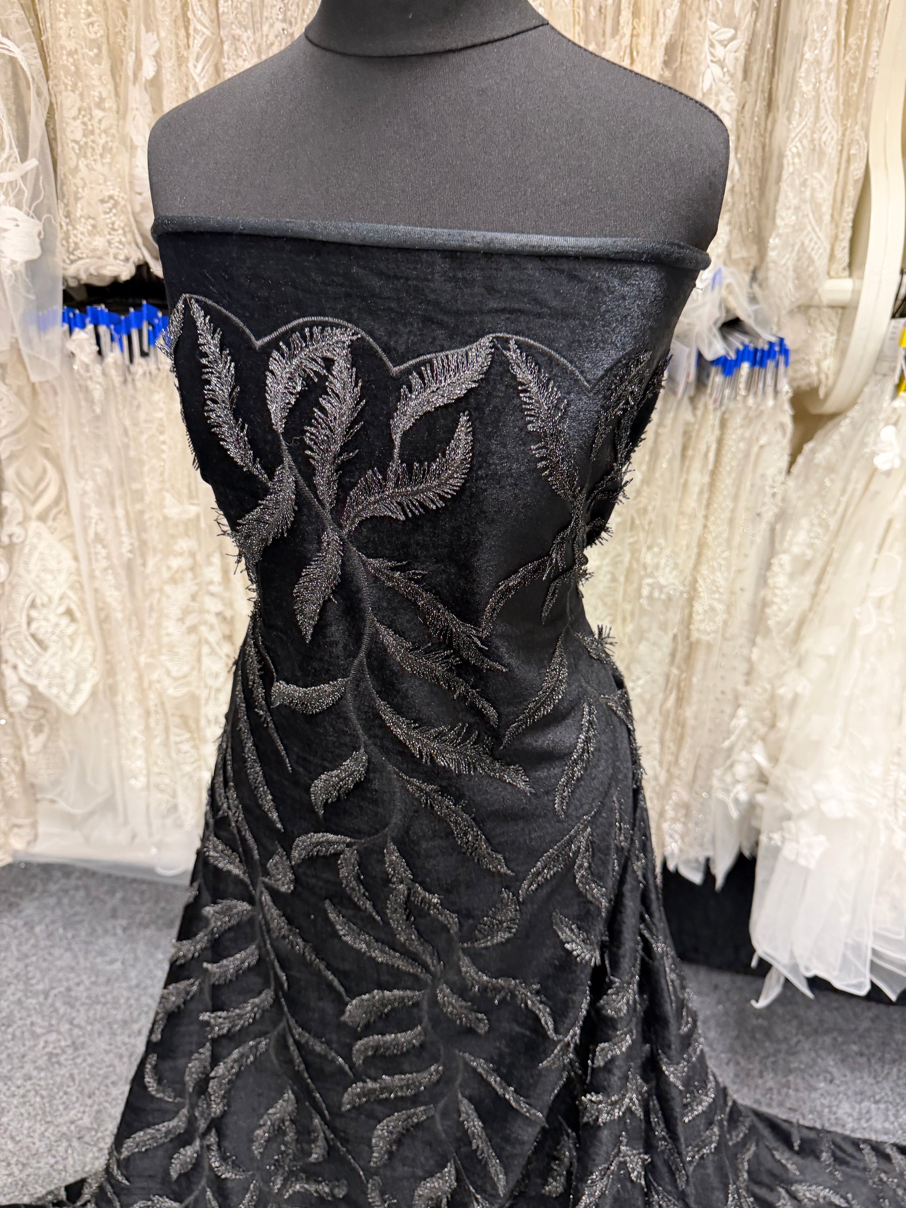 Black Embroidered Velvet - EB6004