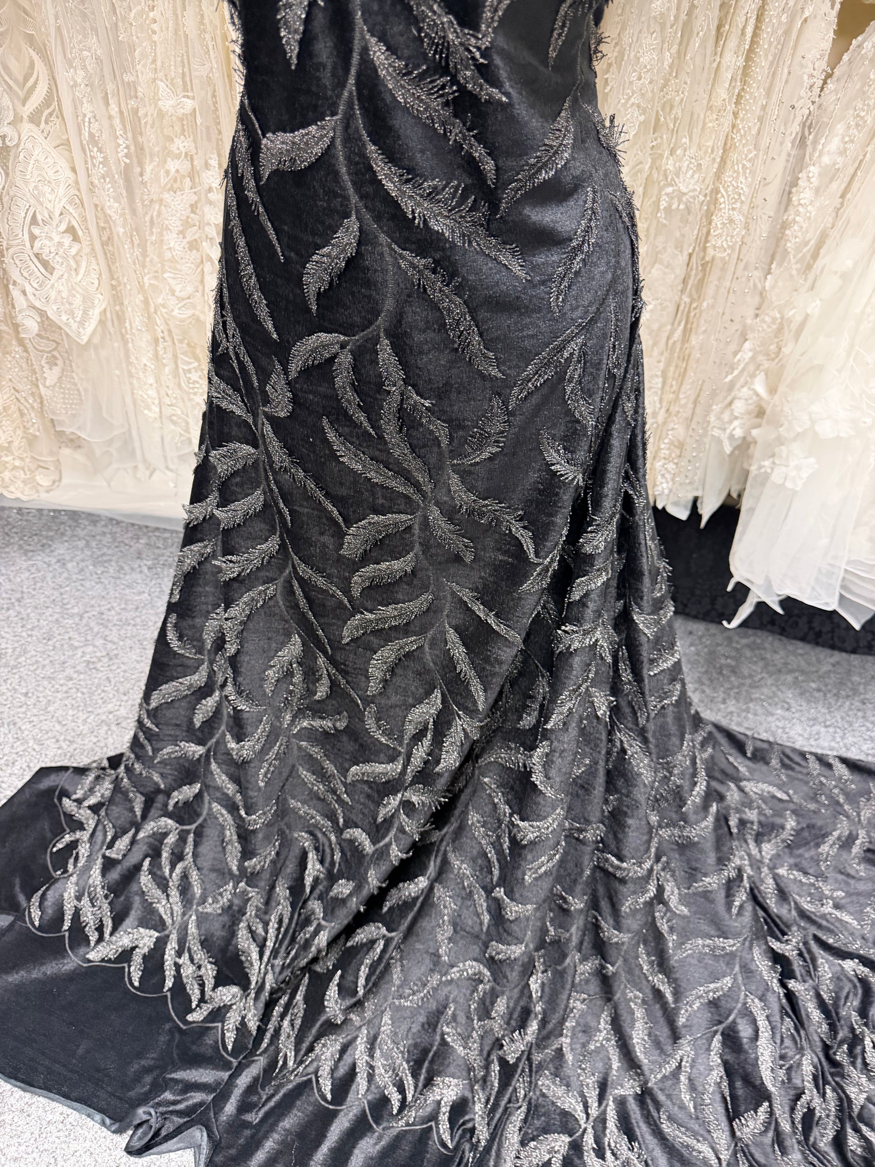 Black Embroidered Velvet - EB6004