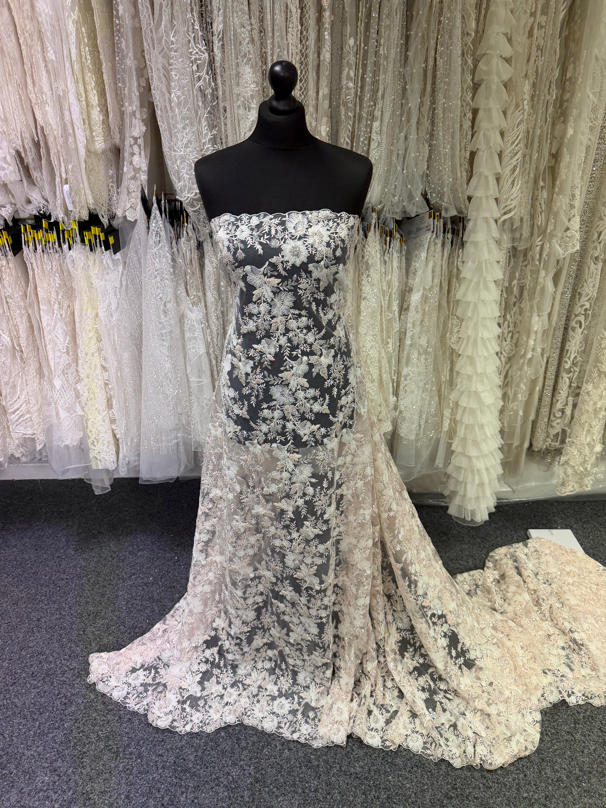 Shell Pink Embroidered Beaded Tulle - EB1095