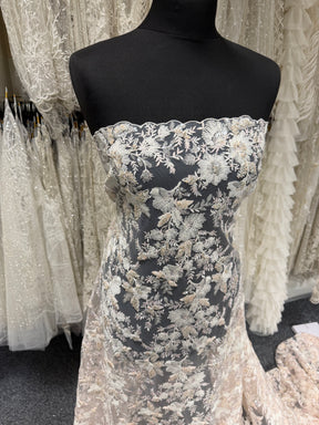 Shell Pink Embroidered Beaded Tulle - EB1095