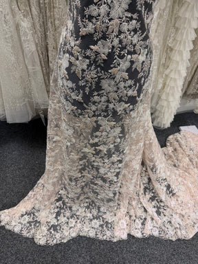 Shell Pink Embroidered Beaded Tulle - EB1095