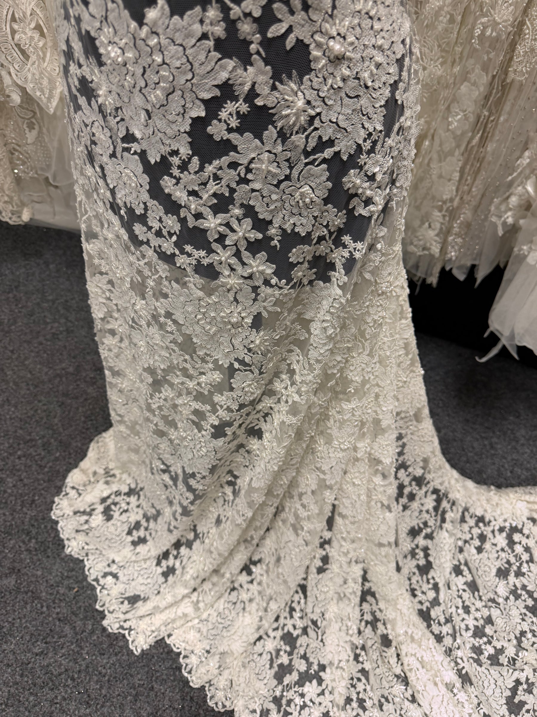 Ivory/Silver Embroidered Beaded Tulle - EB1077