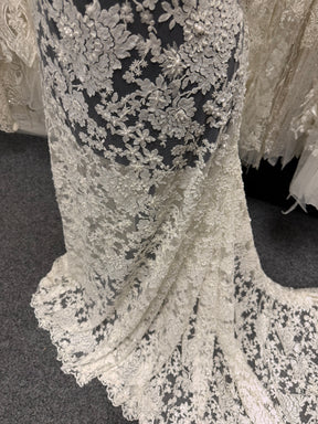 Ivory/Silver Embroidered Beaded Tulle - EB1077