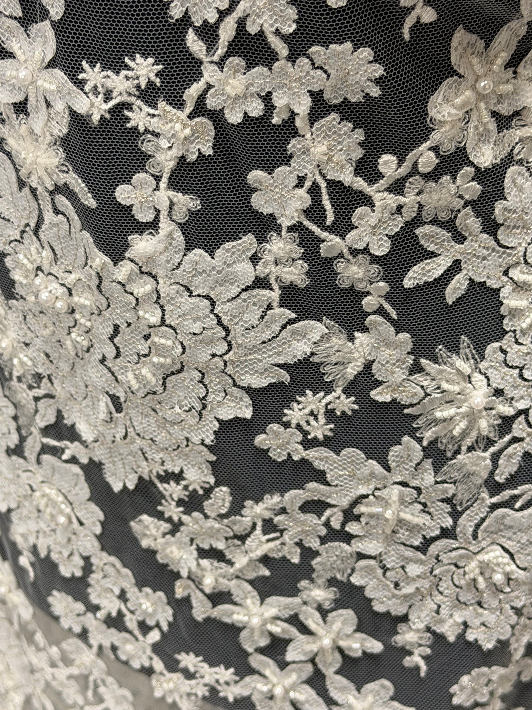 Ivory/Silver Embroidered Beaded Tulle - EB1077