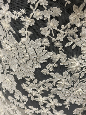 Ivory/Silver Embroidered Beaded Tulle - EB1077