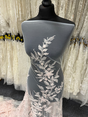 Ivory/Baby Pink Beaded Lace - EB1101