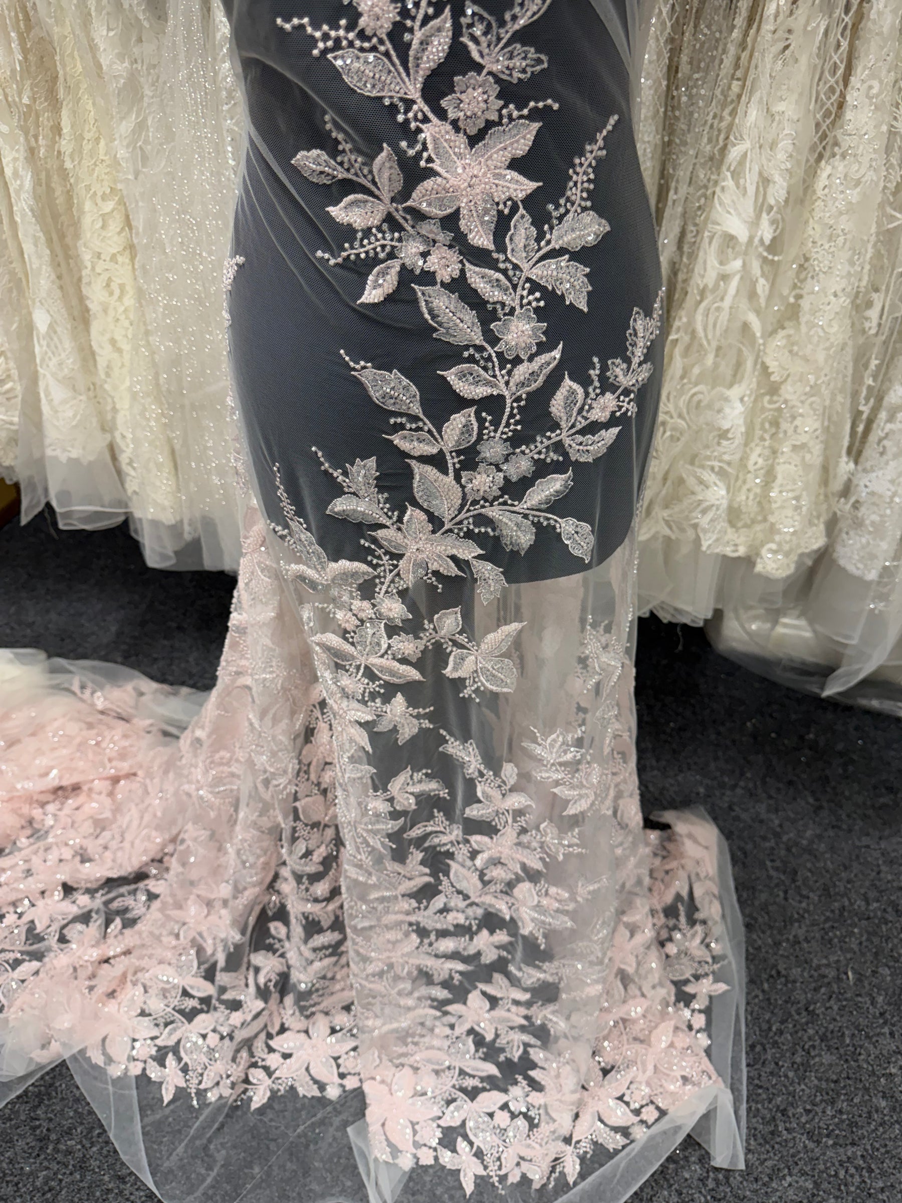 Ivory/Baby Pink Beaded Lace - EB1101