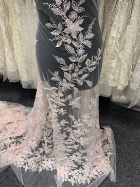 Ivory/Baby Pink Beaded Lace - EB1101