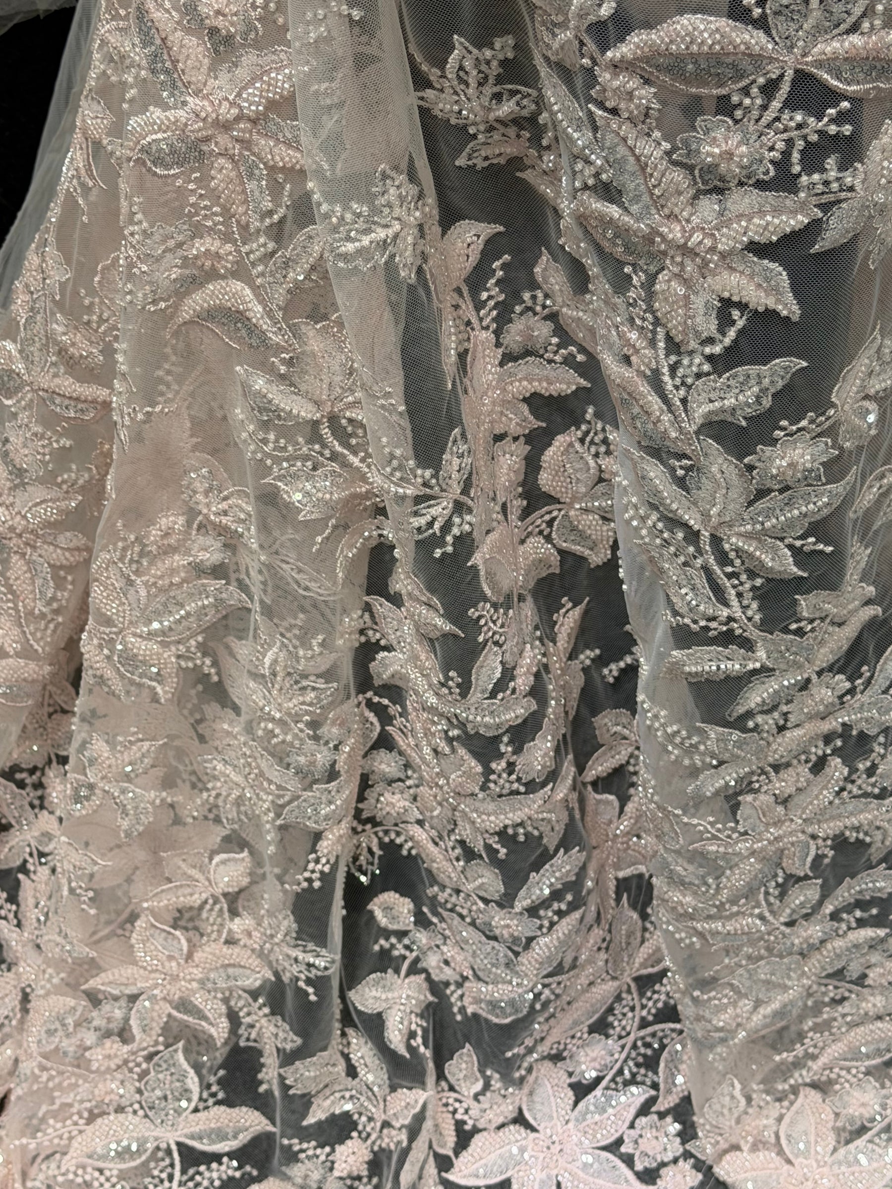 Ivory/Baby Pink Beaded Lace - EB1101