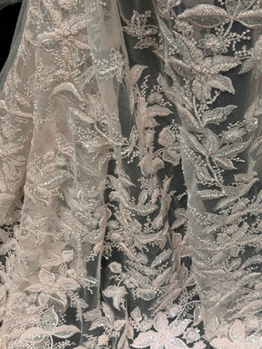 Ivory/Baby Pink Beaded Lace - EB1101