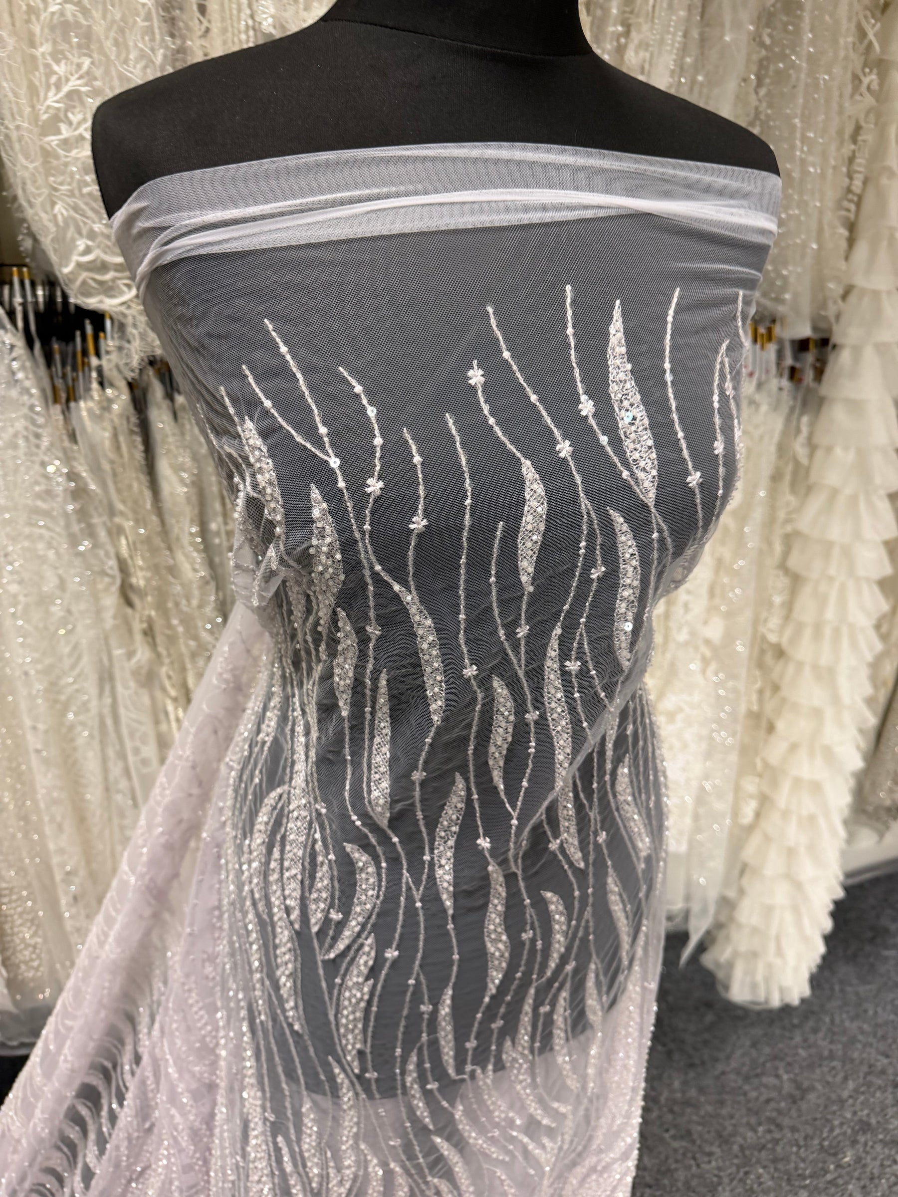 Lavender Embroidered Beaded Tulle - EB1068
