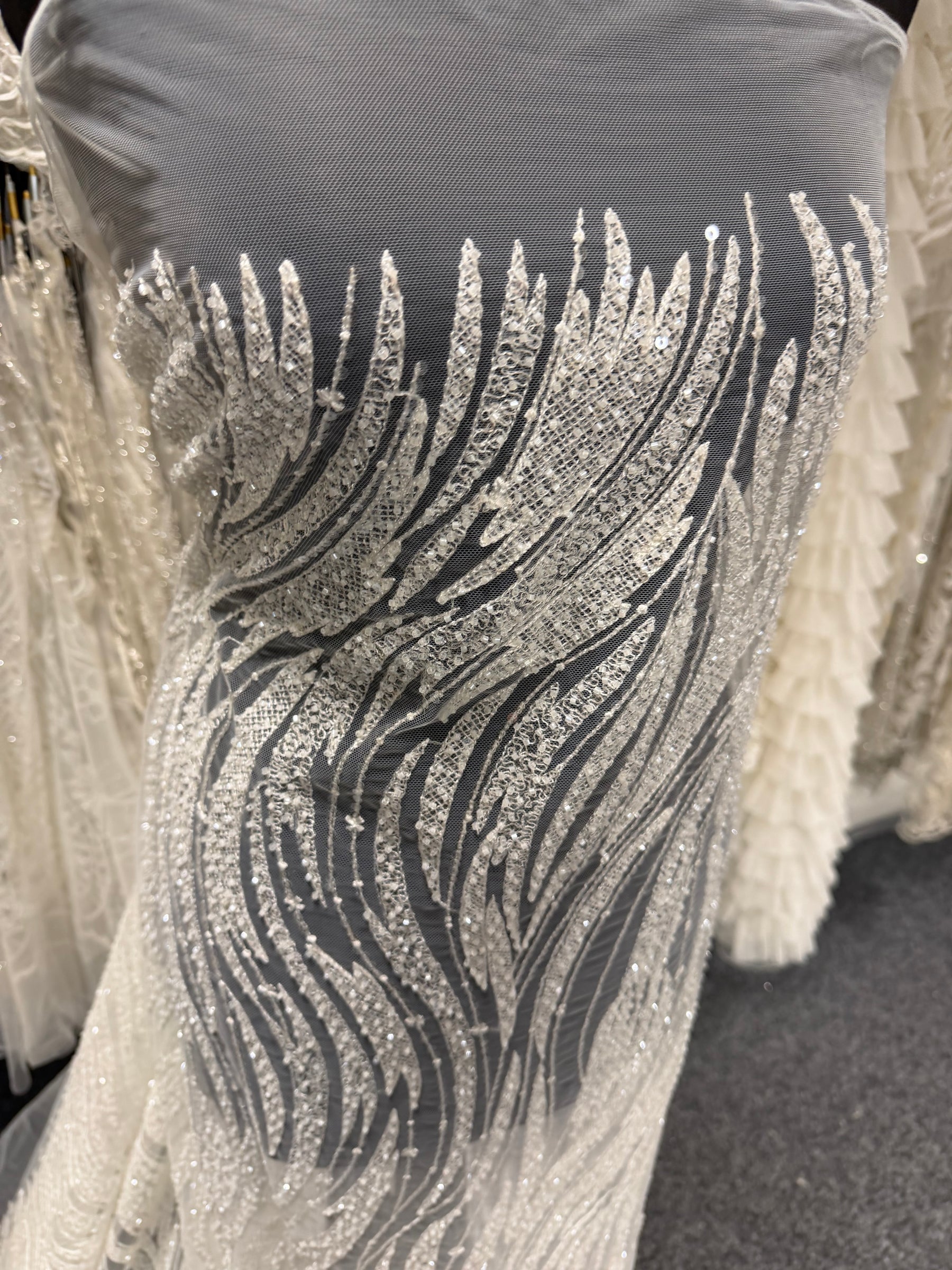 Ivory Emb Beaded Tulle - EB1068