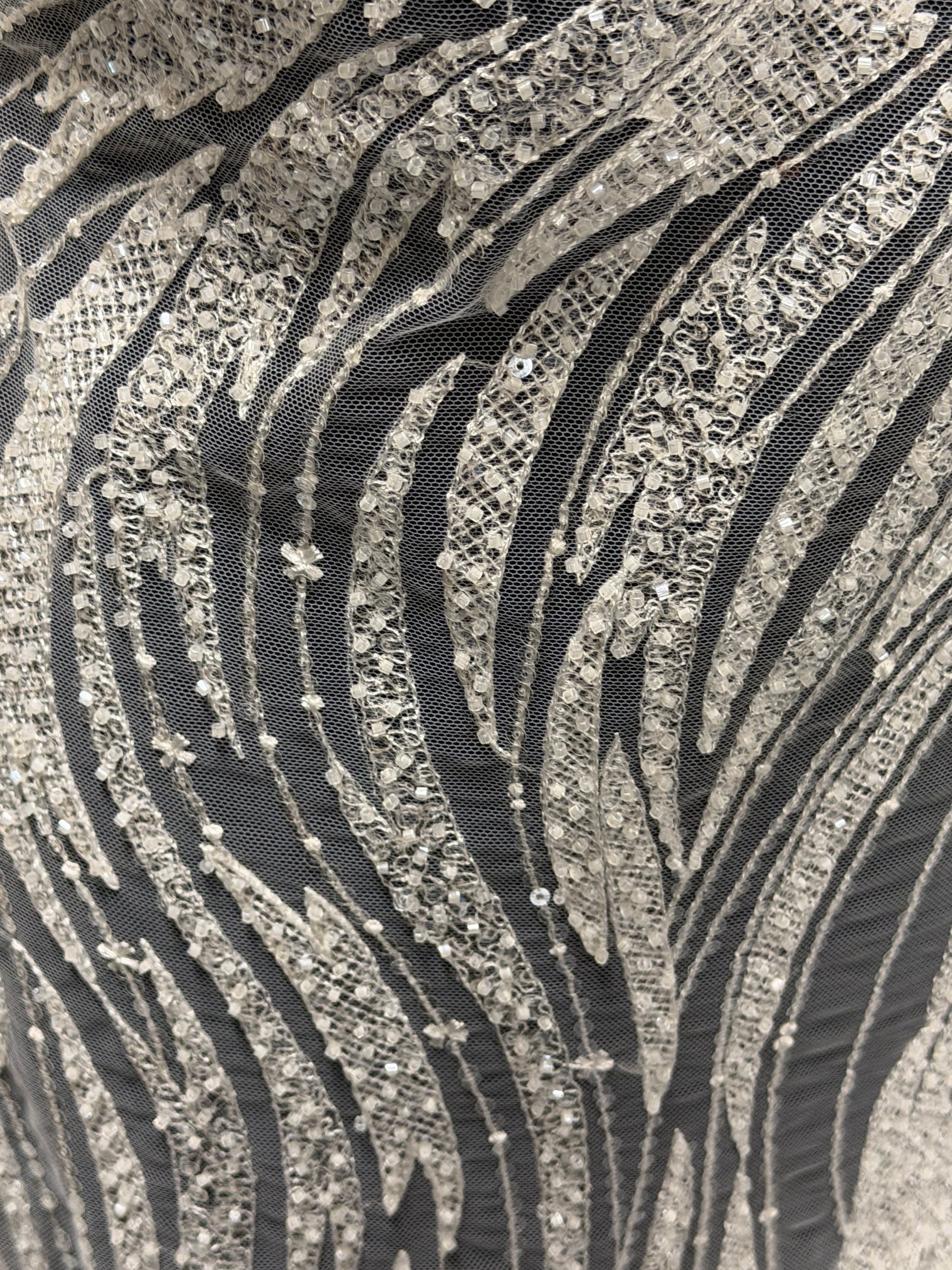 Ivory Emb Beaded Tulle - EB1068