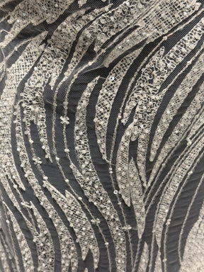 Ivory Emb Beaded Tulle - EB1068