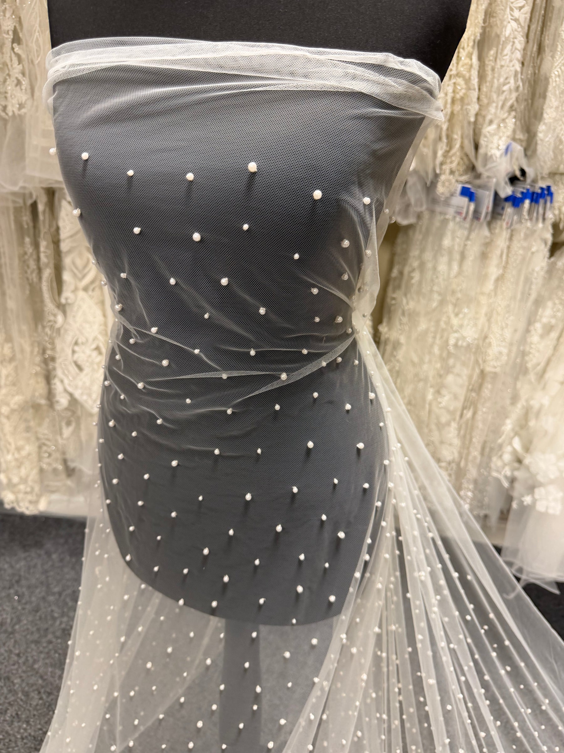 Ivory Beaded Tulle - EB1071