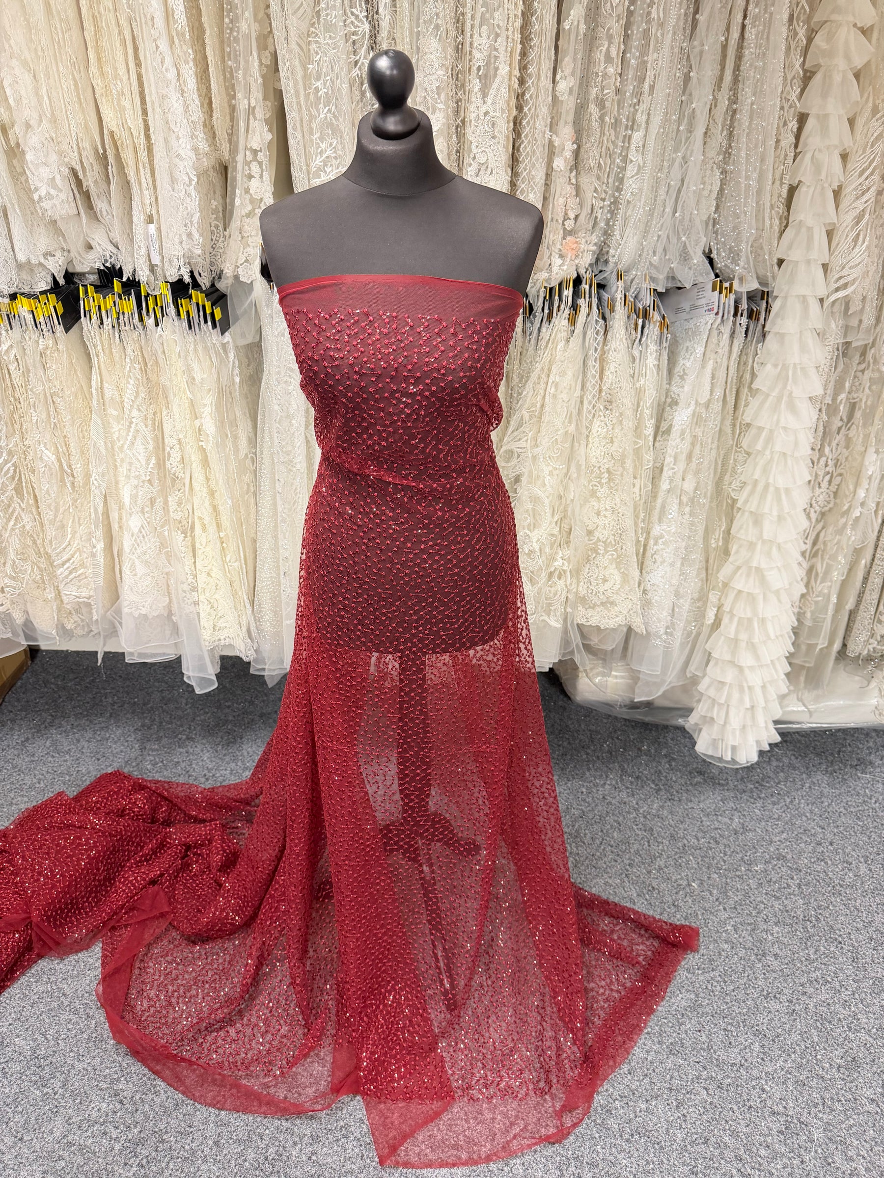 Wine Sequin Embroidery Lace - EB3029