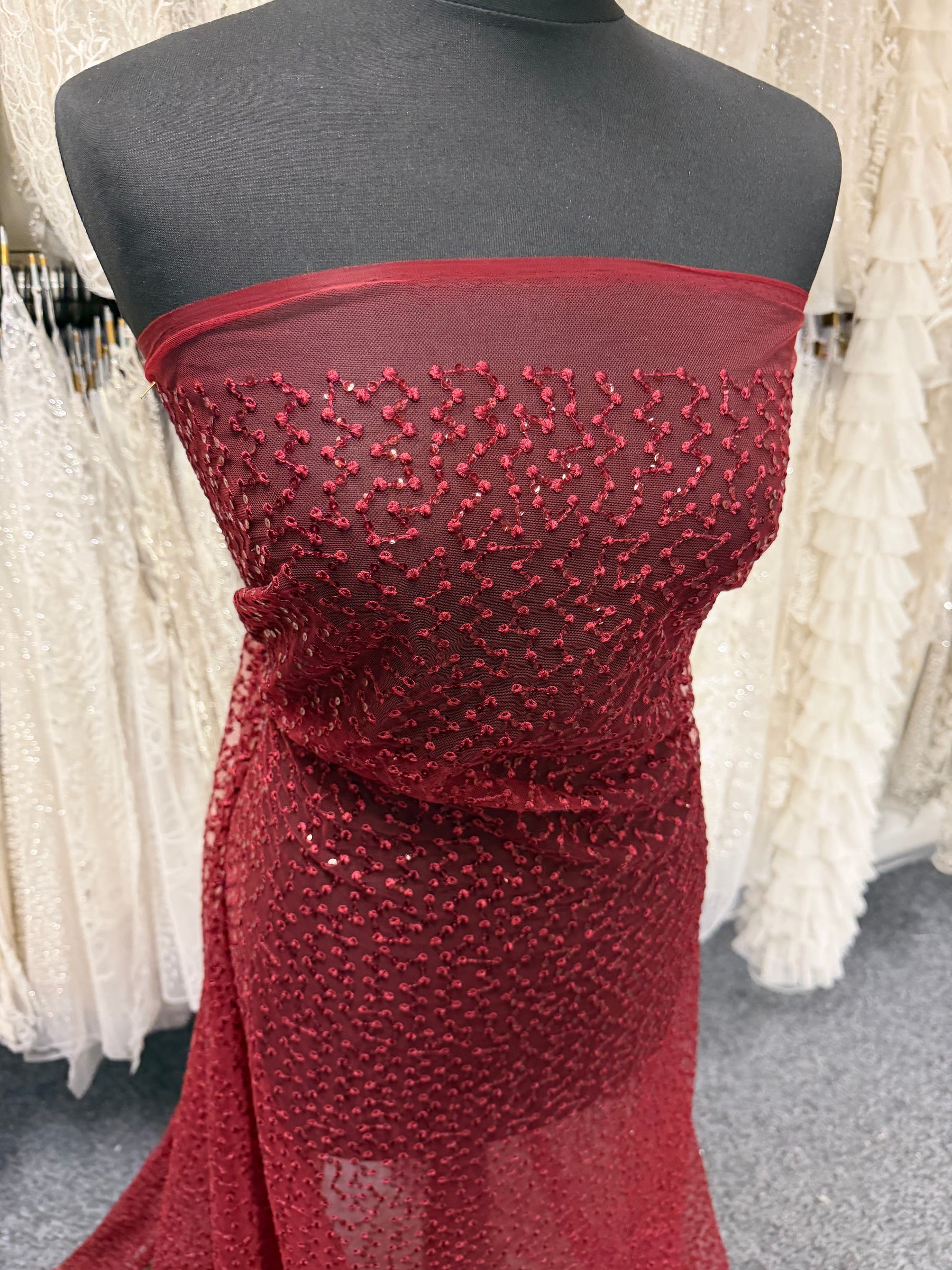 Wine Sequin Embroidery Lace - EB3029