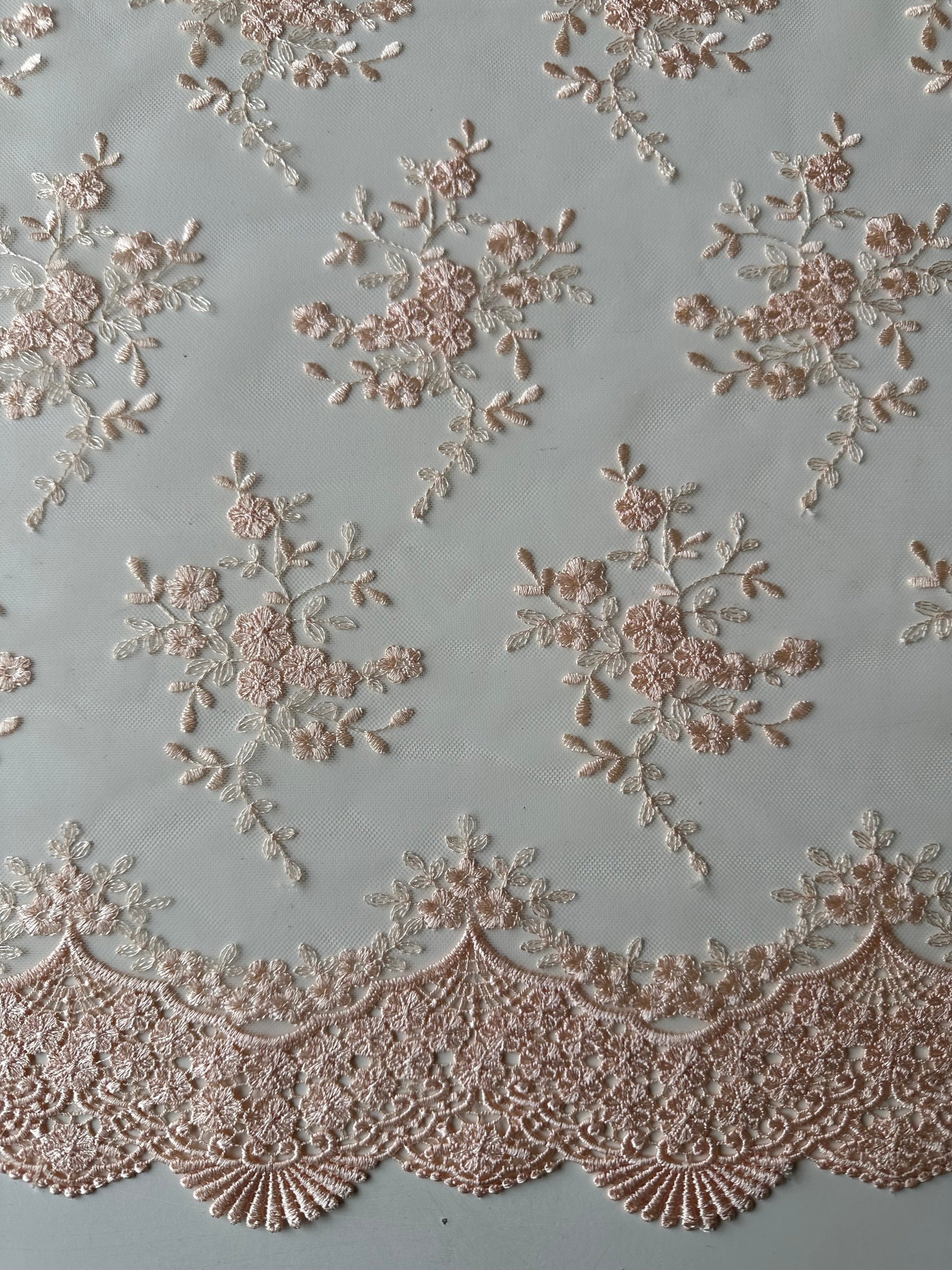 Light Salmon Embroidered Lace - Kirsty