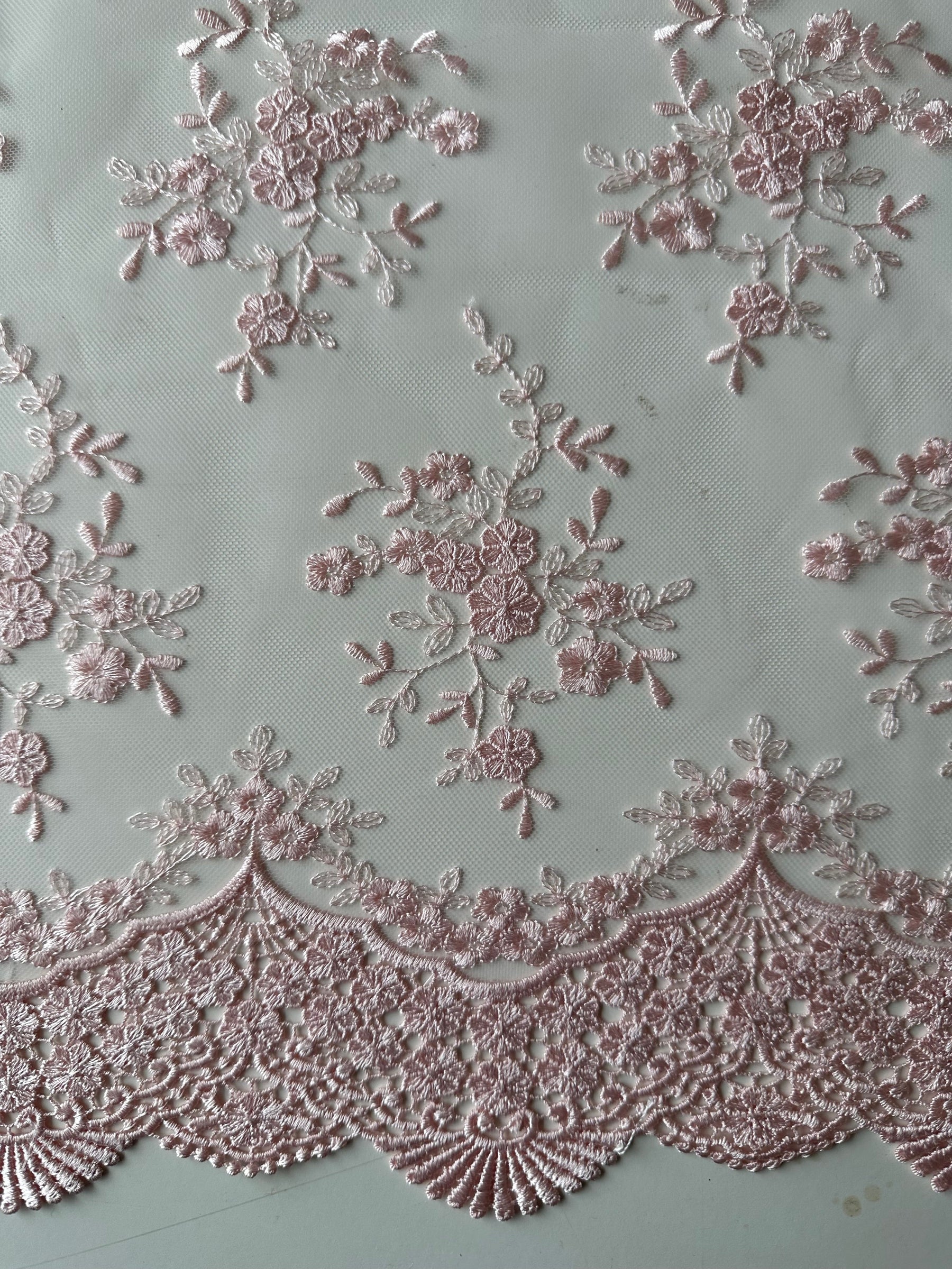 Baby Pink Embroidered Lace - Kirsty