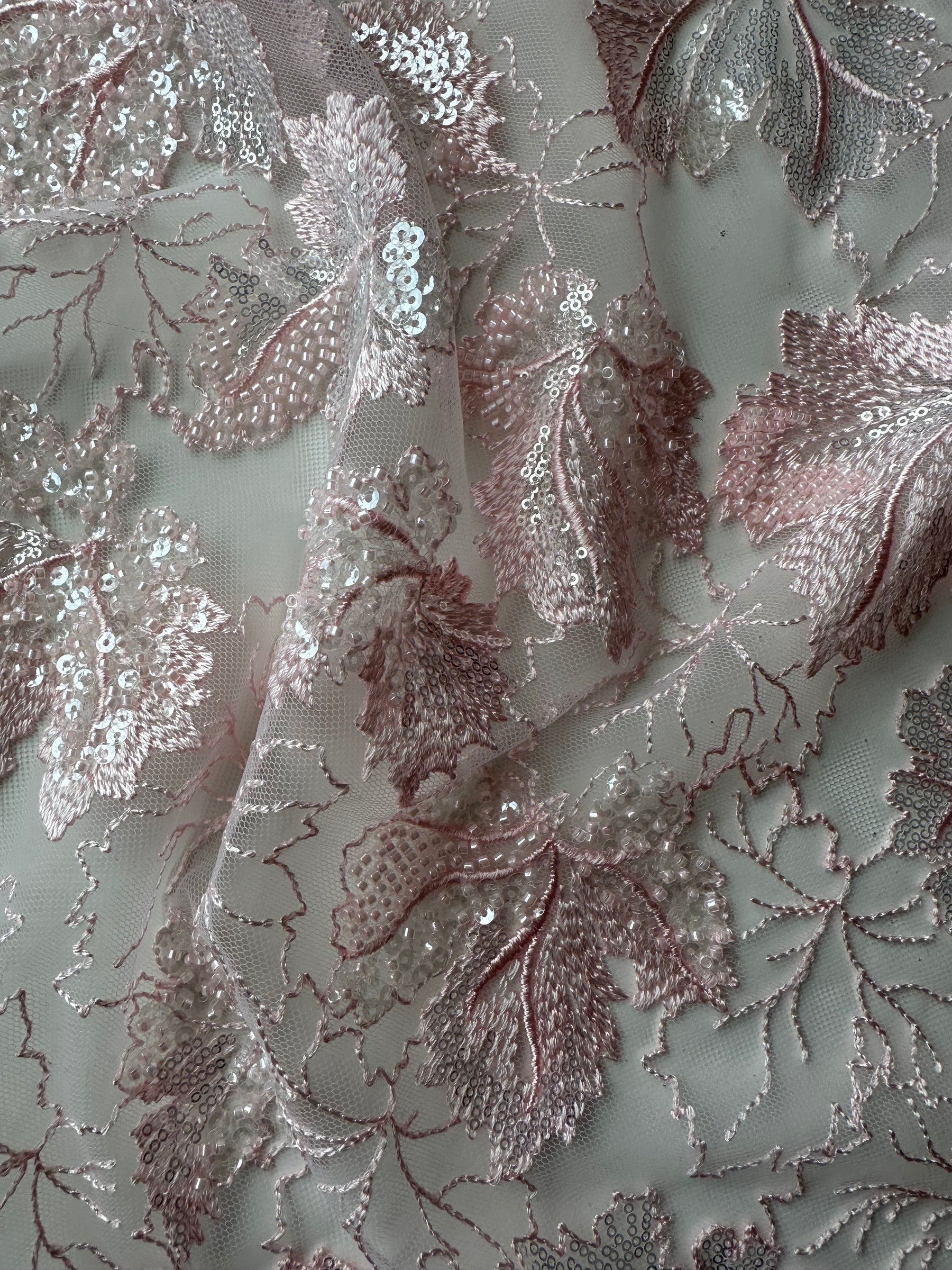 Pink Sequin Embroidered Lace - EB1102