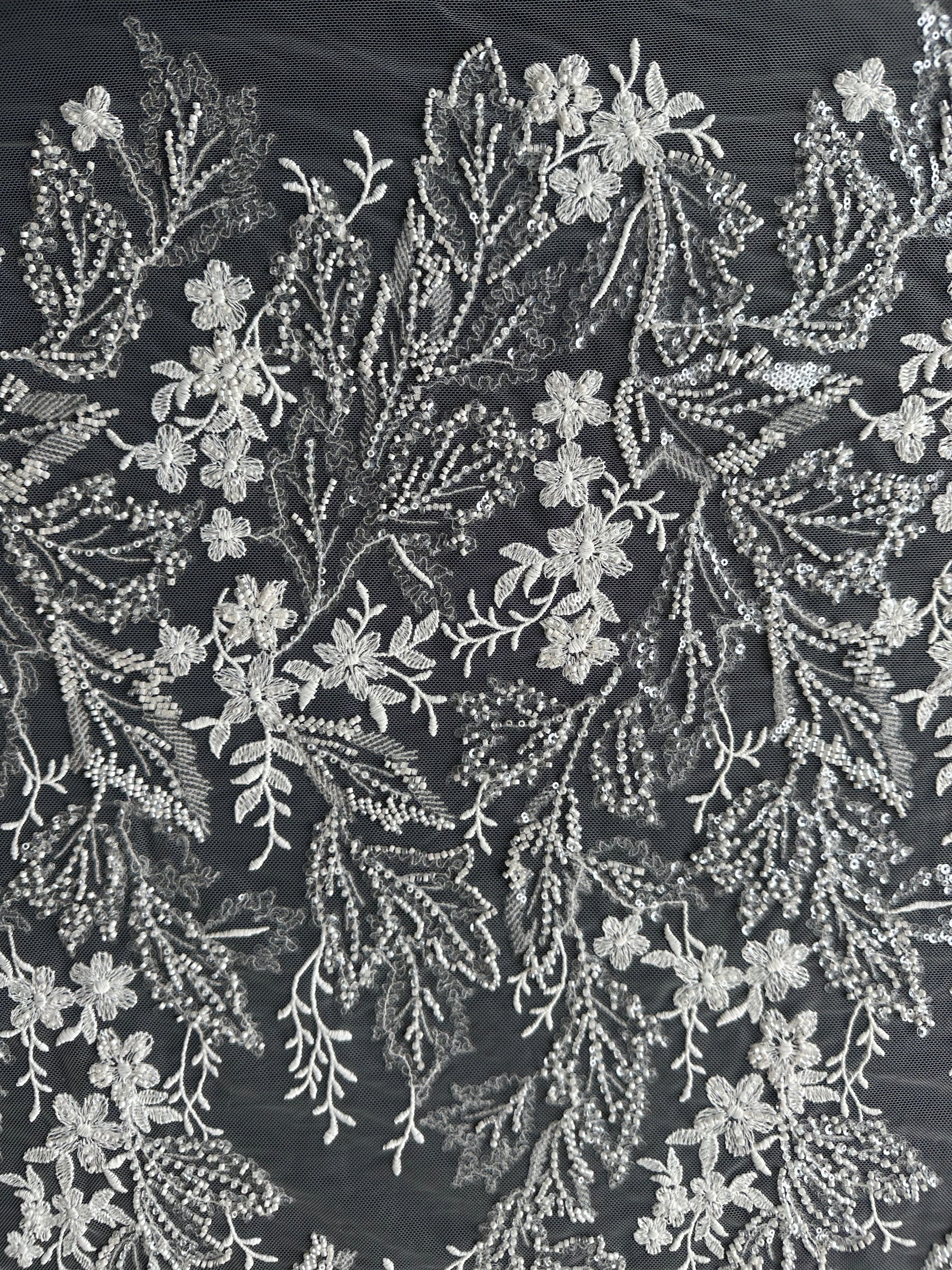 Ivory Beaded Embroidery Lace - EB1099