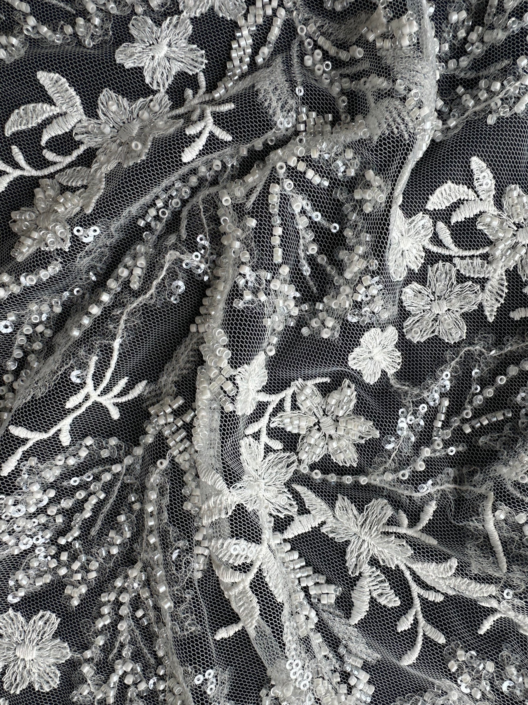 Ivory Beaded Embroidery Lace - EB1099