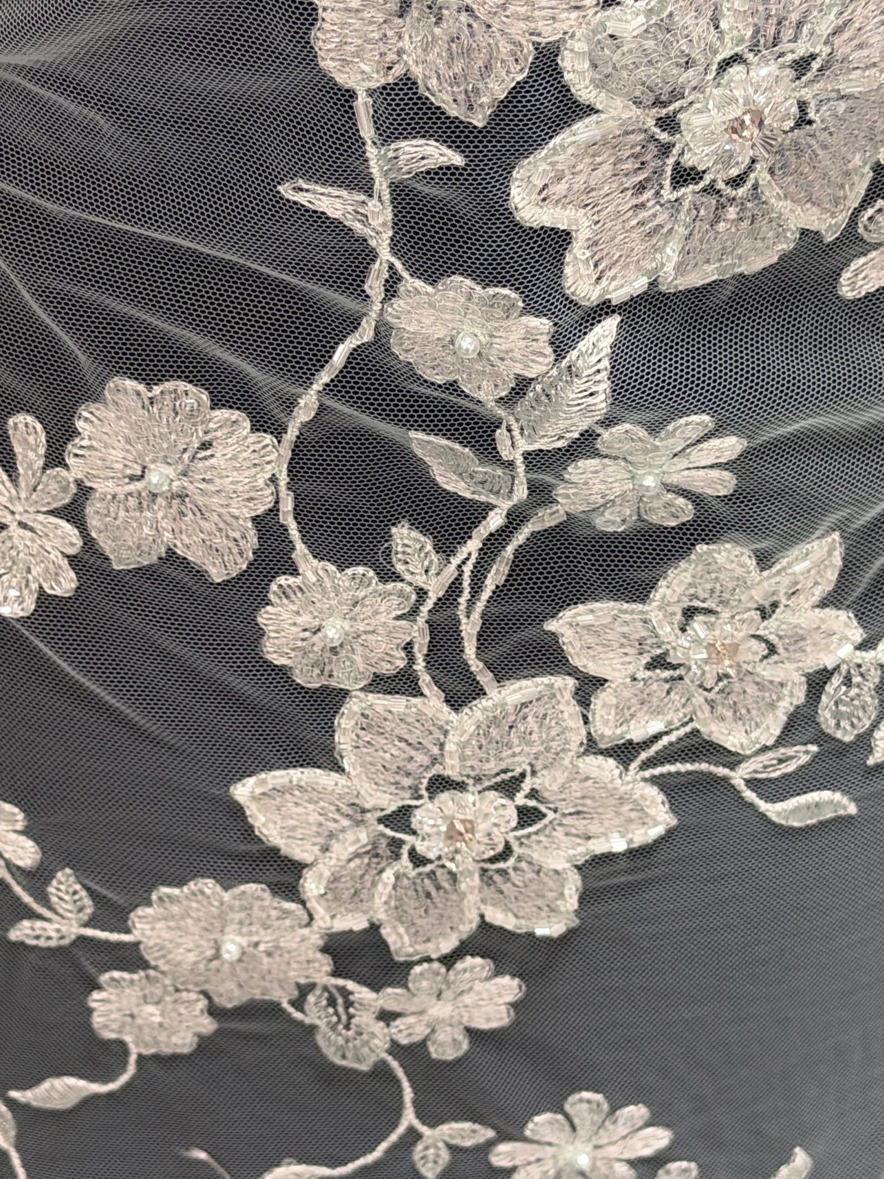 Light Green Embroidered Beaded Tulle - EB1090