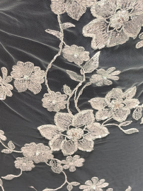 Light Green Embroidered Beaded Tulle - EB1090