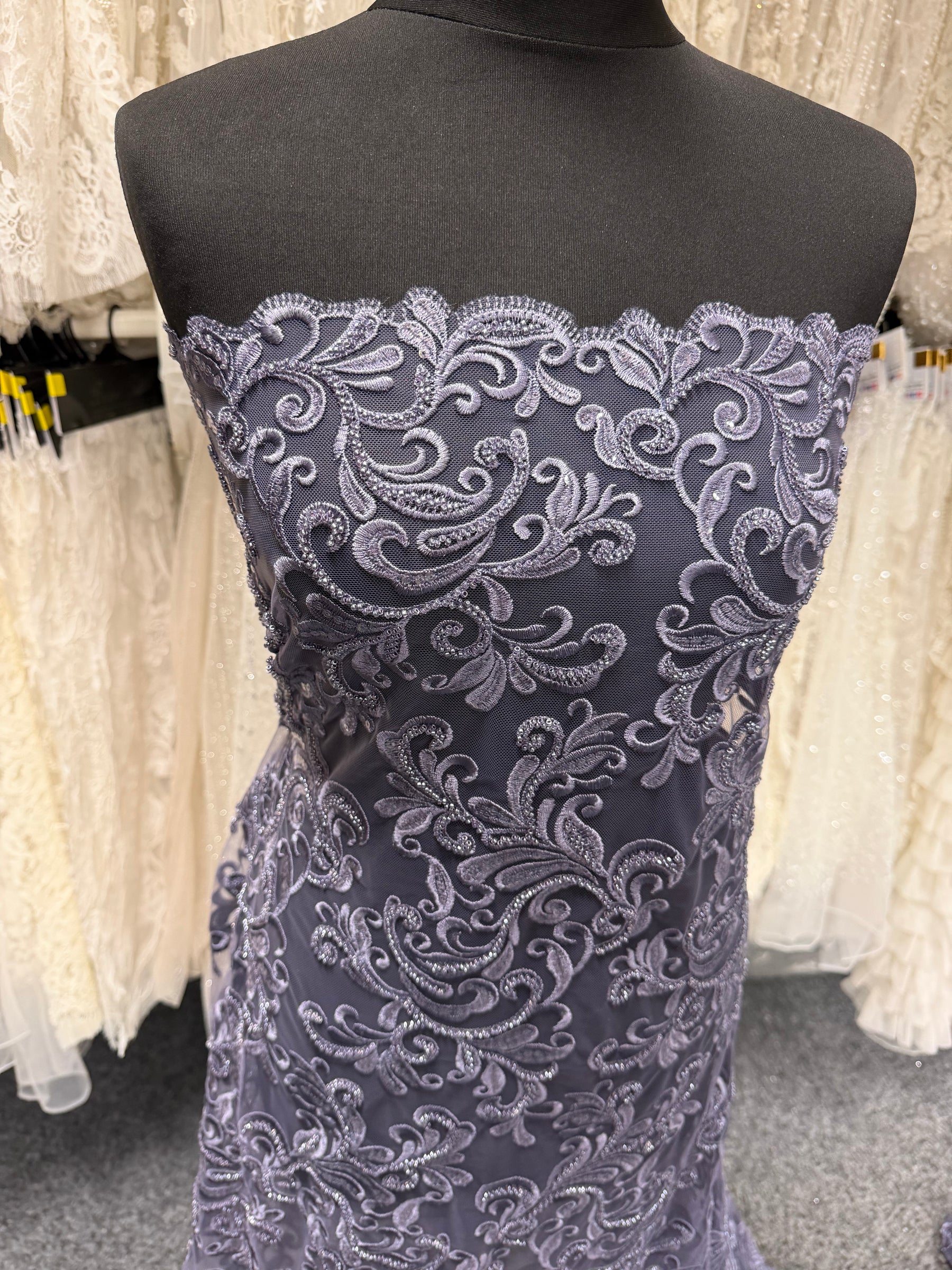 New Navy Emb Beaded Tulle - EB1069