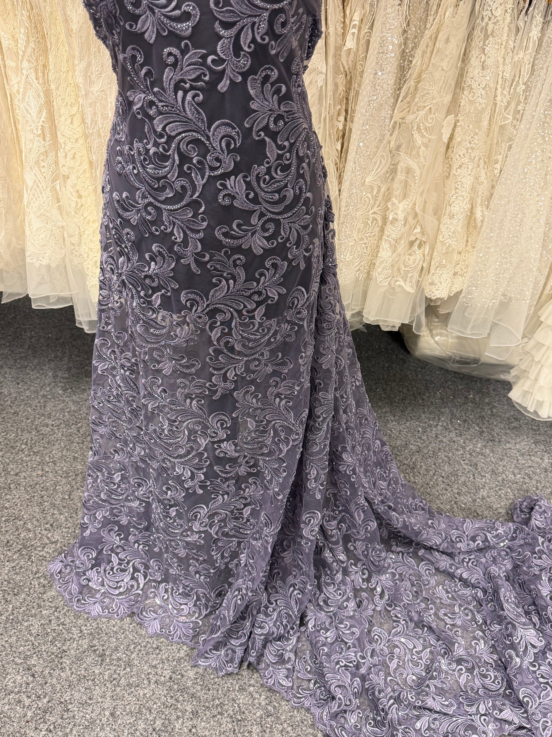 New Navy Emb Beaded Tulle - EB1069