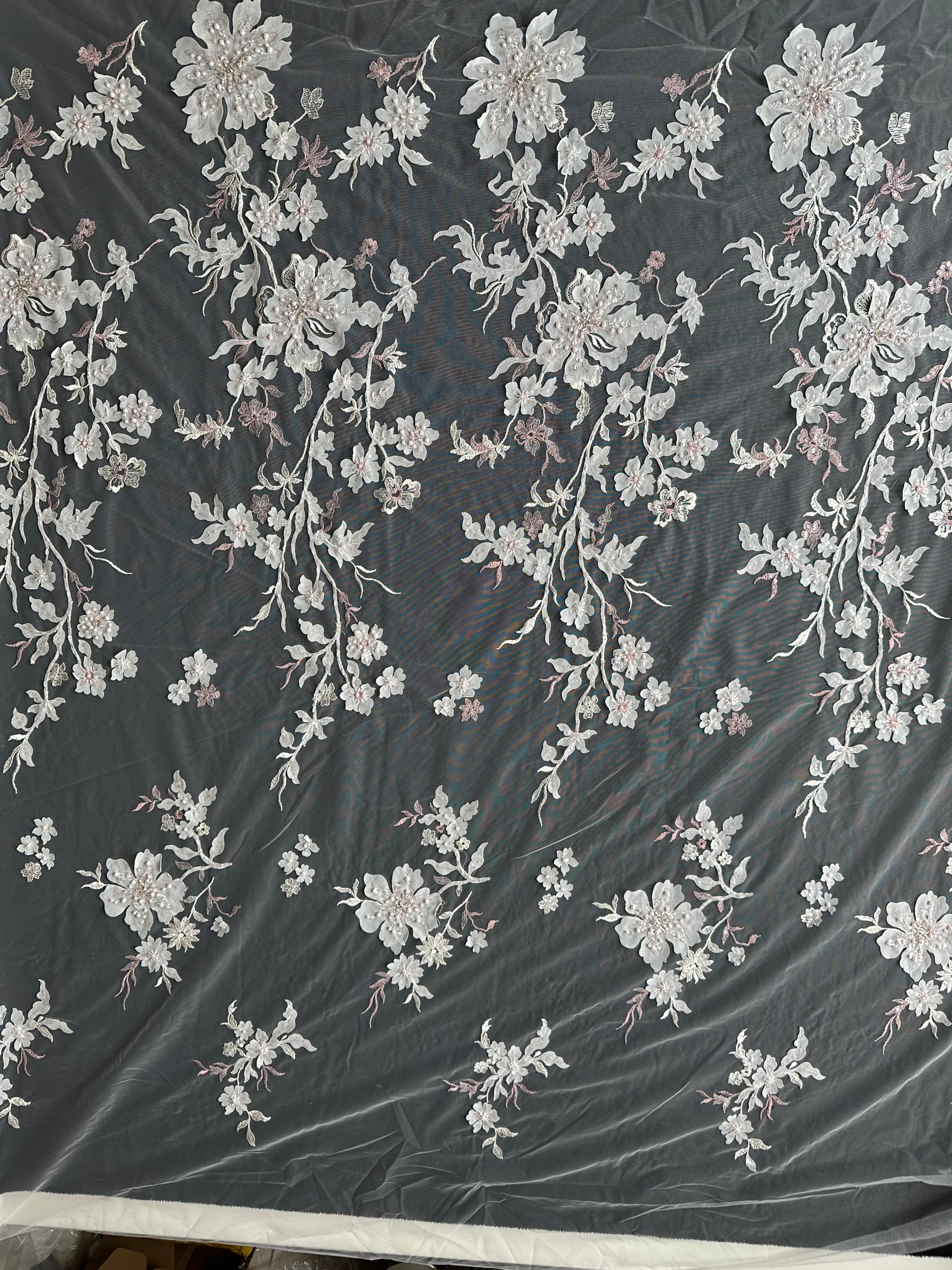 Pink & Ivory Embroidered Lace - EB1015