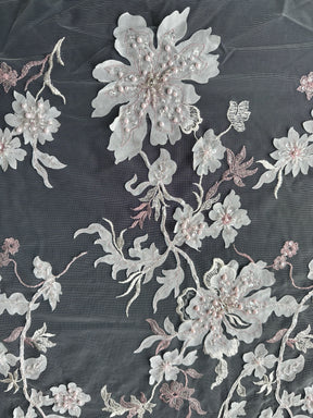 Pink & Ivory Embroidered Lace - EB1015