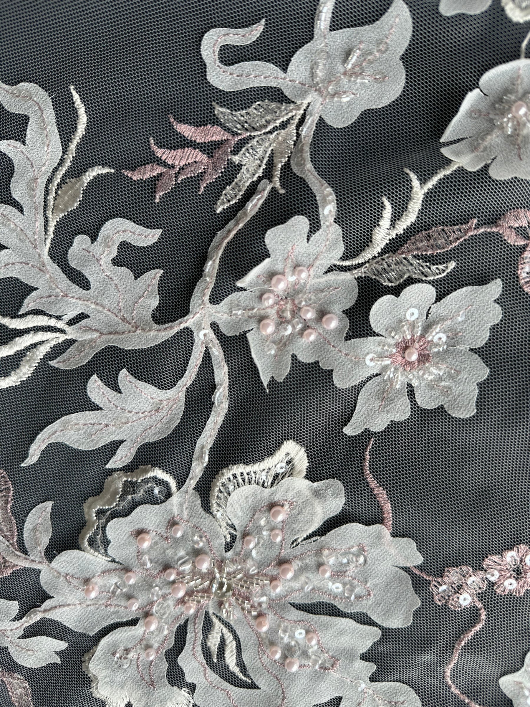 Pink & Ivory Embroidered Lace - EB1015