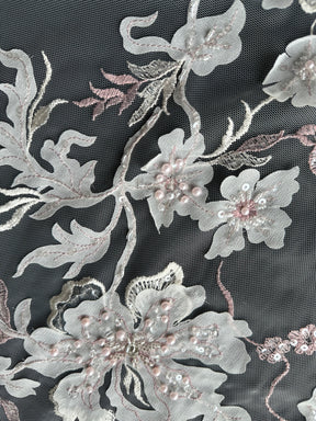 Pink & Ivory Embroidered Lace - EB1015