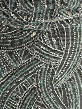 Smokey Green Embroidered Beaded Tulle - EB1056