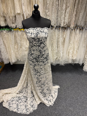 Ivory/Silver Embroidered Beaded Lazer Cut Tulle - EB1075