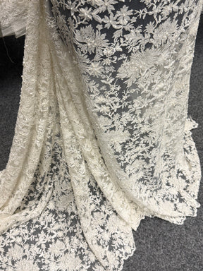 Ivory/Silver Embroidered Beaded Lazer Cut Tulle - EB1075
