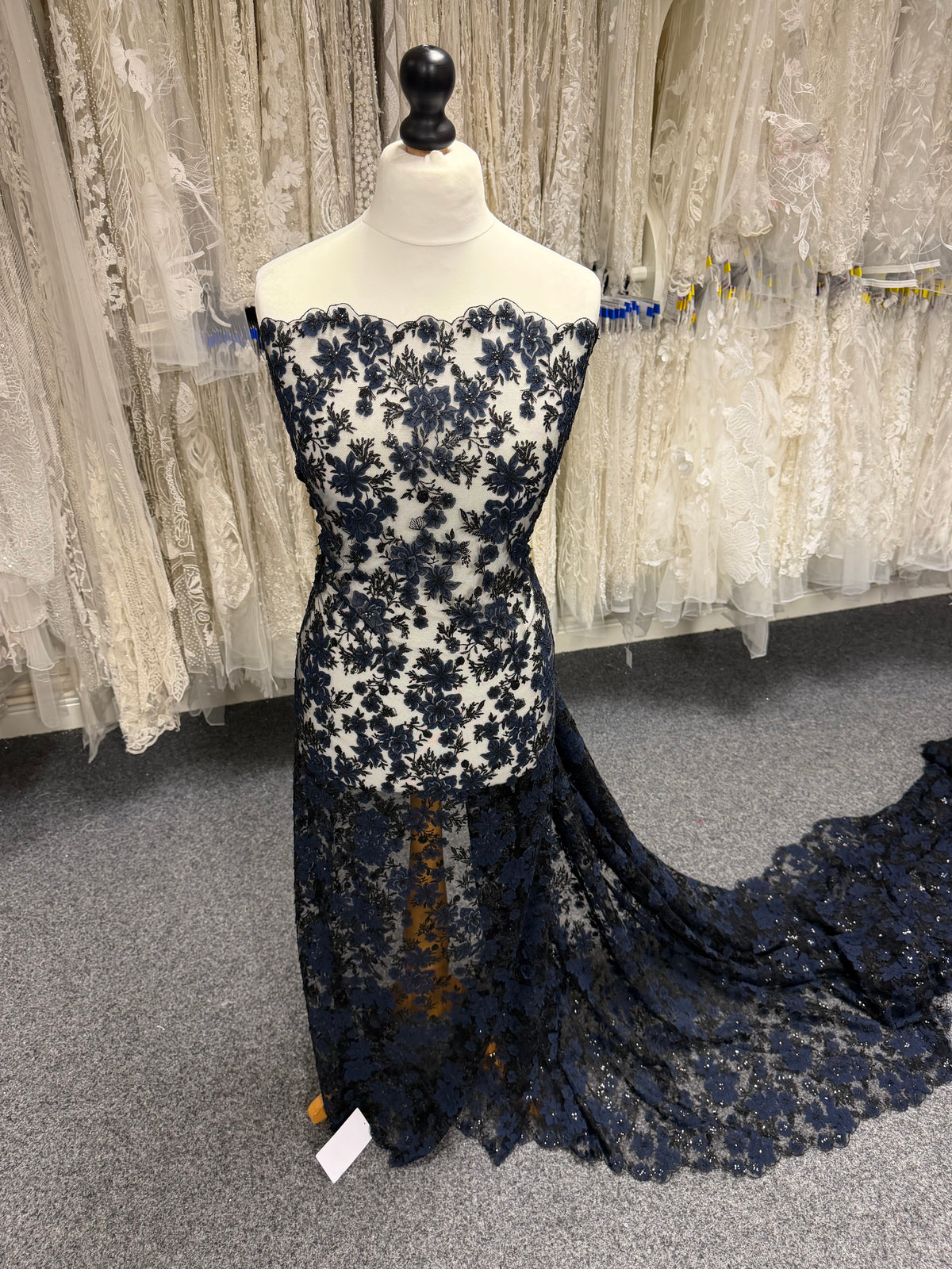 Navy and Black Embroidered Lace - EB3053