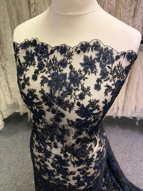 Navy and Black Embroidered Lace - EB3053