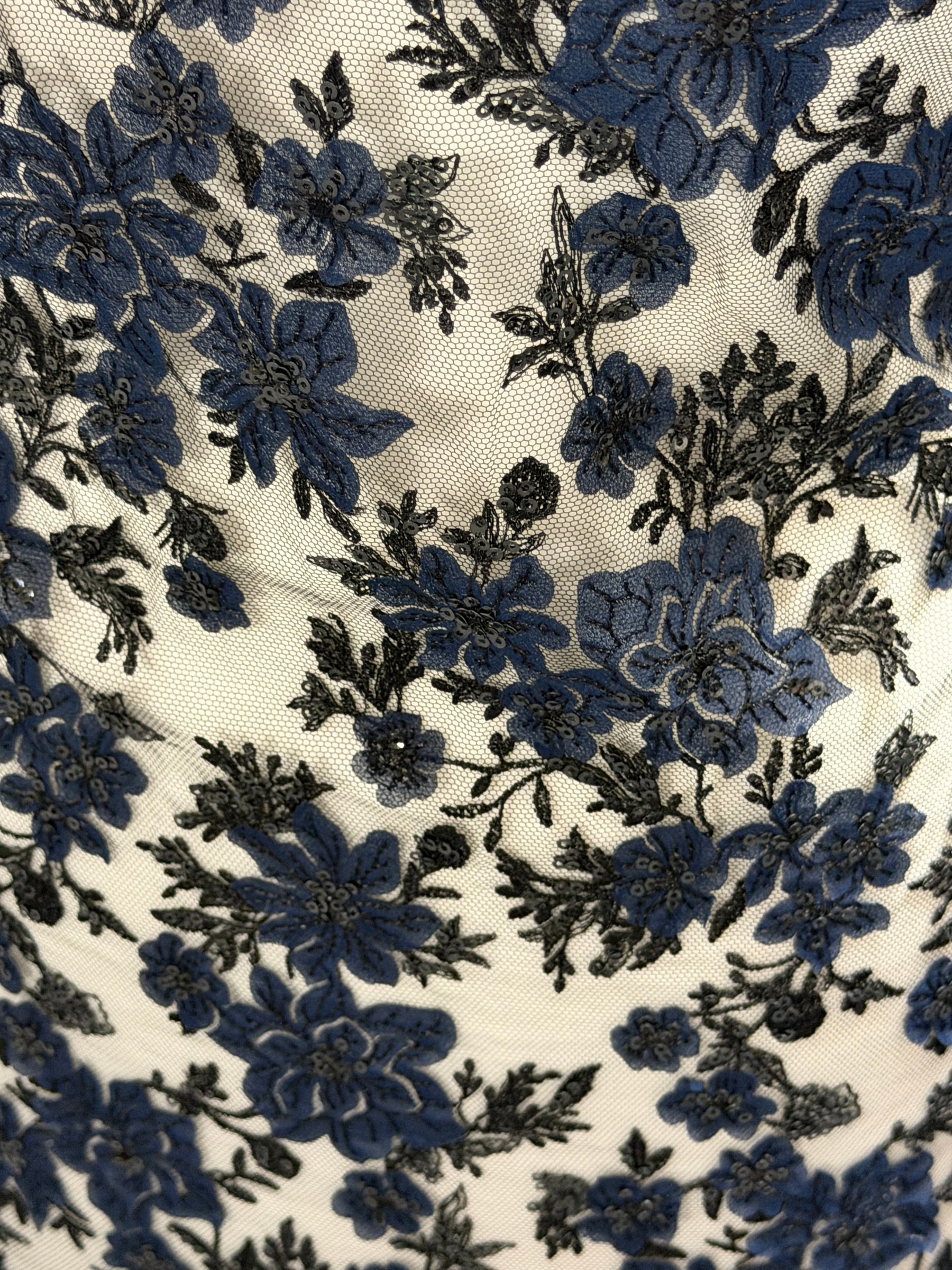 Navy and Black Embroidered Lace - EB3053