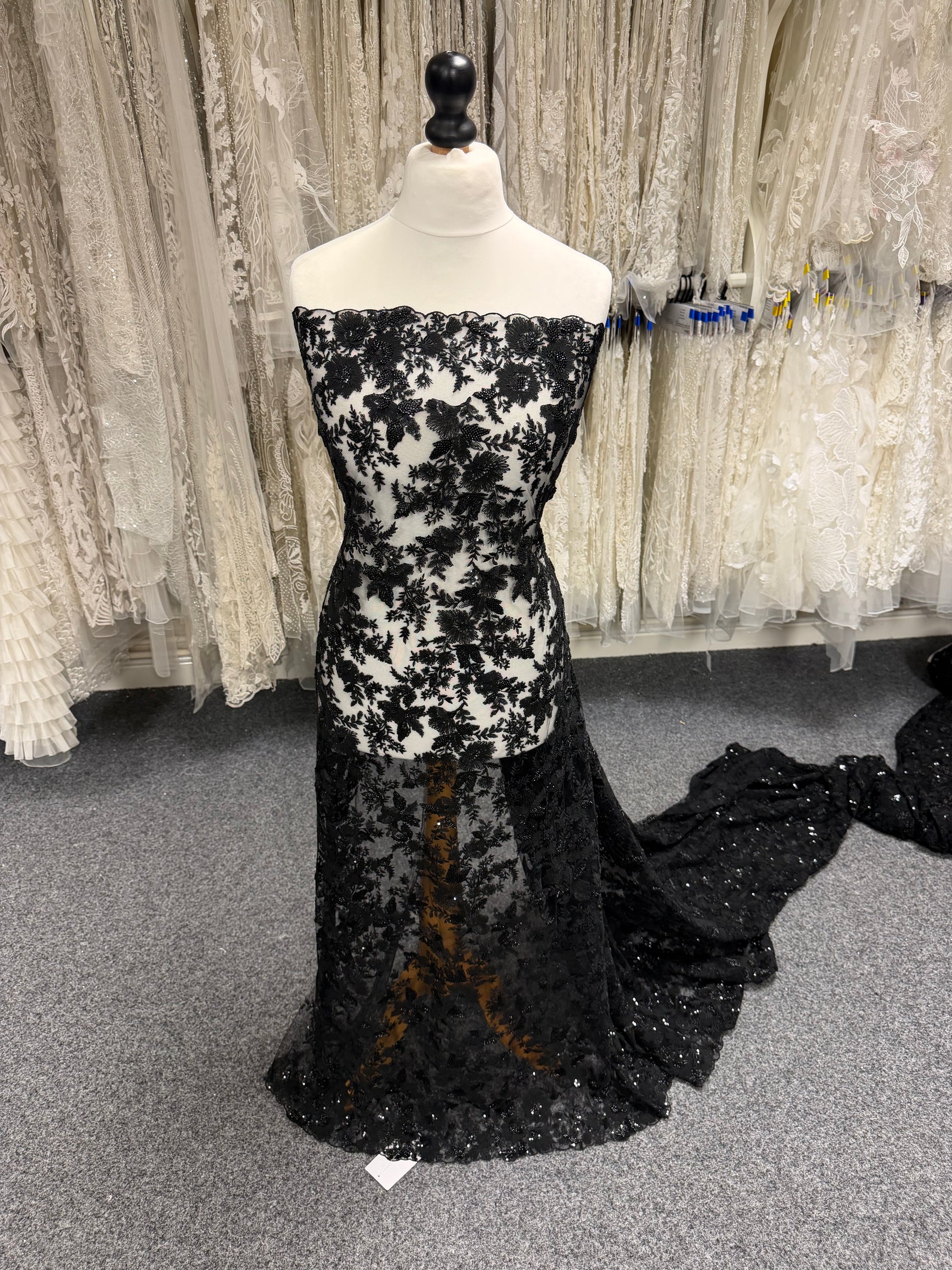 Black Emb Beaded Tulle - EB1095