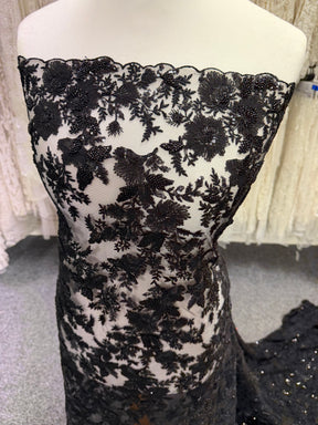 Black Emb Beaded Tulle - EB1095