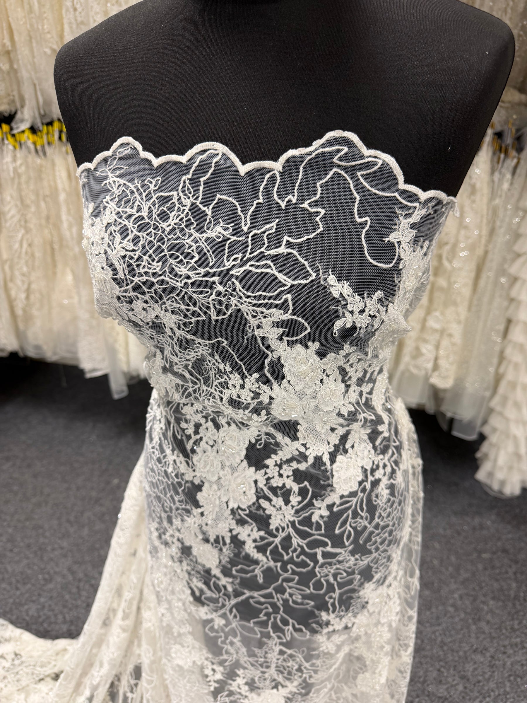 Ivory Embroidered Beaded Tulle - EB1042