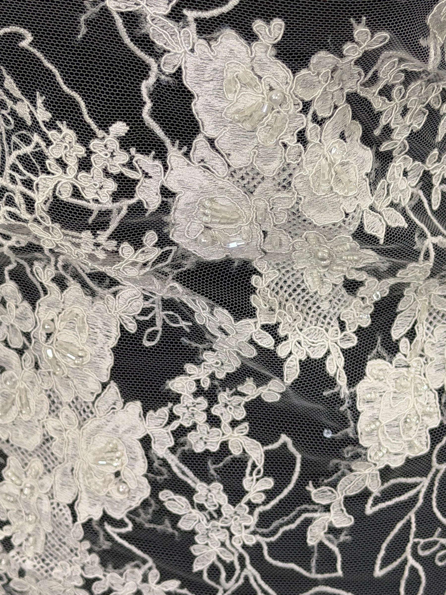 Ivory Embroidered Beaded Tulle - EB1042