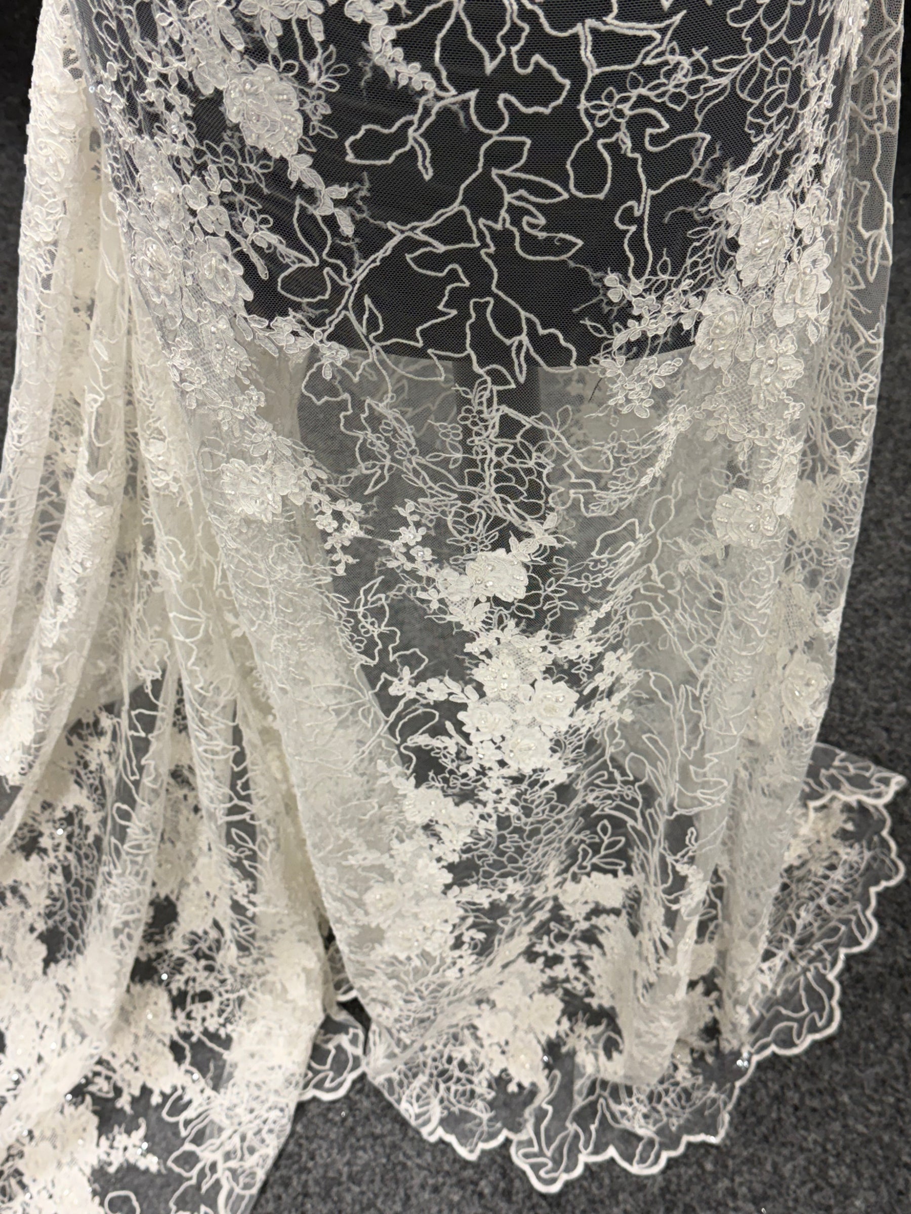 Ivory Embroidered Beaded Tulle - EB1042