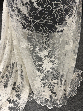 Ivory Embroidered Beaded Tulle - EB1042