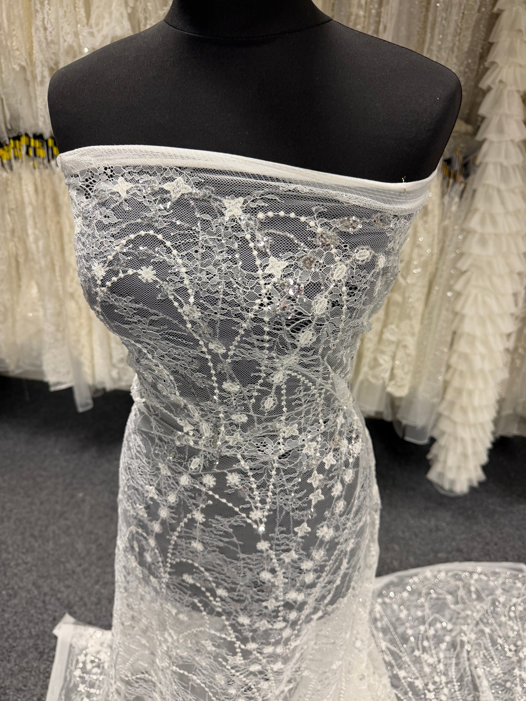 Ivory Embroidered Sequin Tulle - LB1002