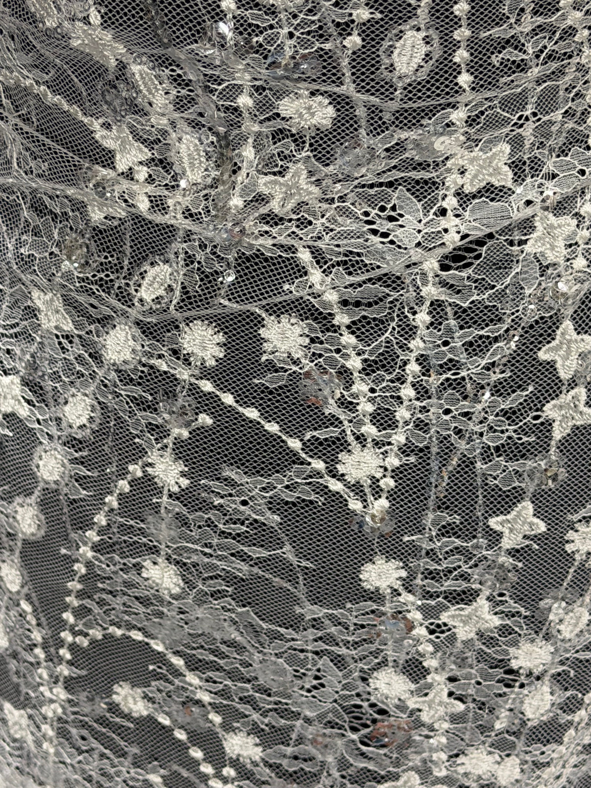 Ivory Embroidered Sequin Tulle - LB1002